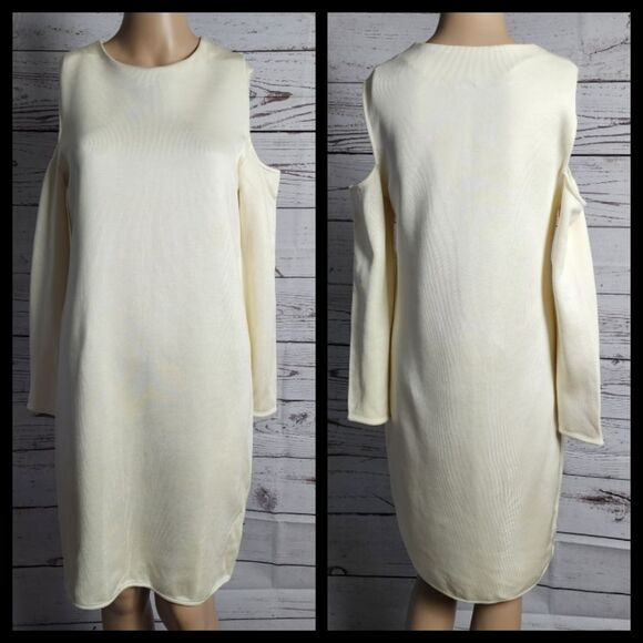 Topshop Ivory Long Sleeve Cold Shoulder Dress 6 EUC - Picture 1 of 4